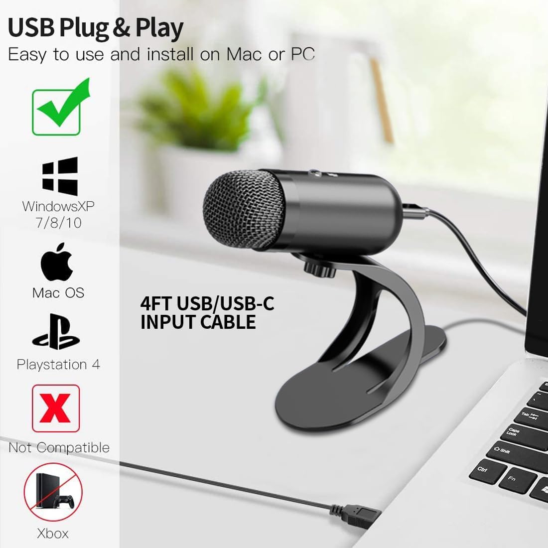 Gaming Microphone - ميكروفون USB احترافي، ميكروفون مكثف للمؤتمرات،